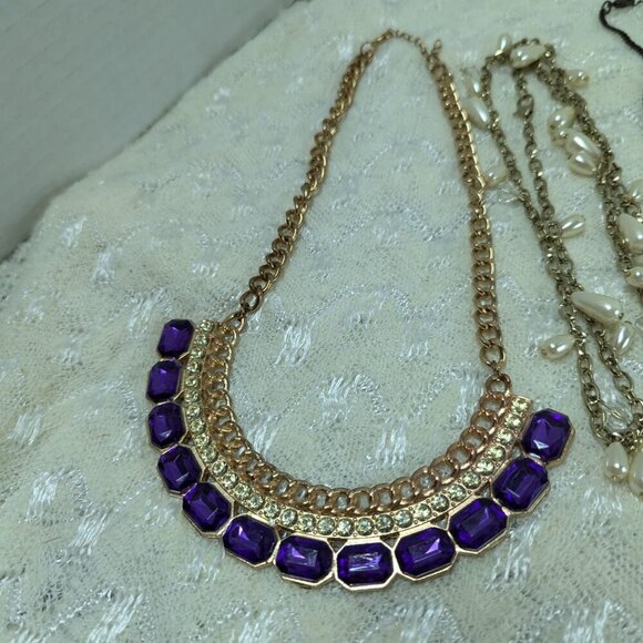 Lot Of 4 Fashion Statement Necklaces Mixed materials COSTUME JEWELRY LOT 0810-02 - Picture 8 of 11